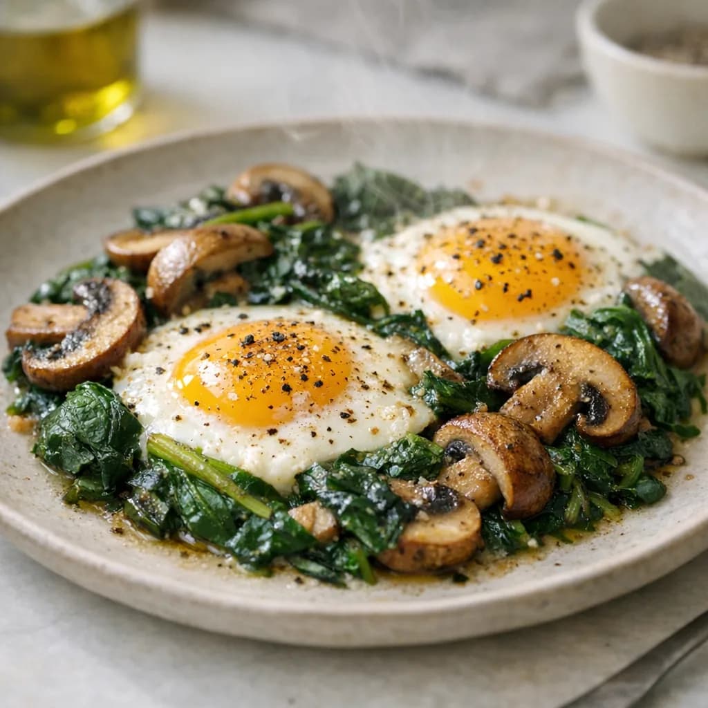 Keto Baked Eggs with Spinach and Mushrooms recipe