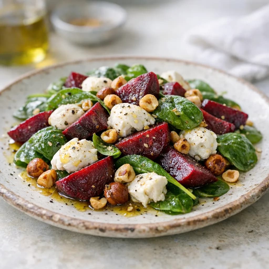 Keto Beet and Hazelnut Salad with Spinach recipe