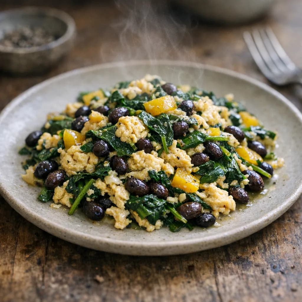 Keto Black Bean and Spinach Scramble recipe