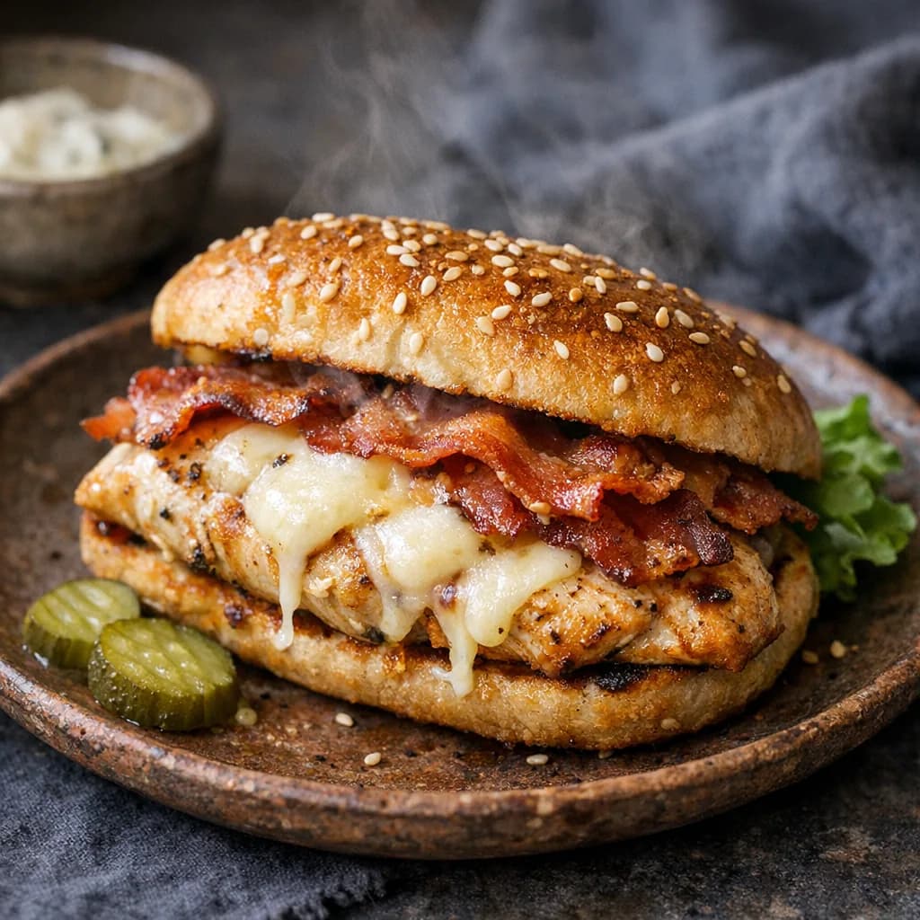 Keto Chicken Bacon Melt on Sesame Roll recipe