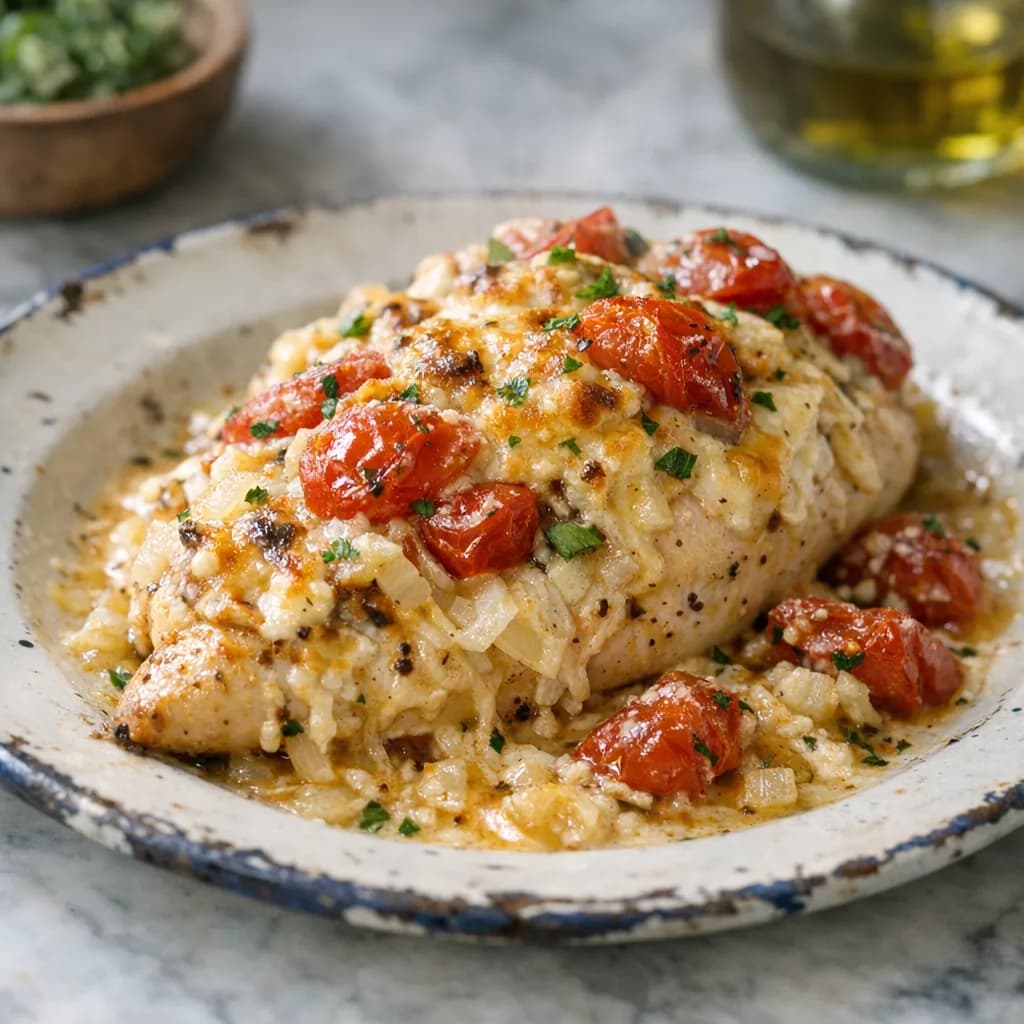 Keto Chicken Bake with Cheese and Tomatoes recipe