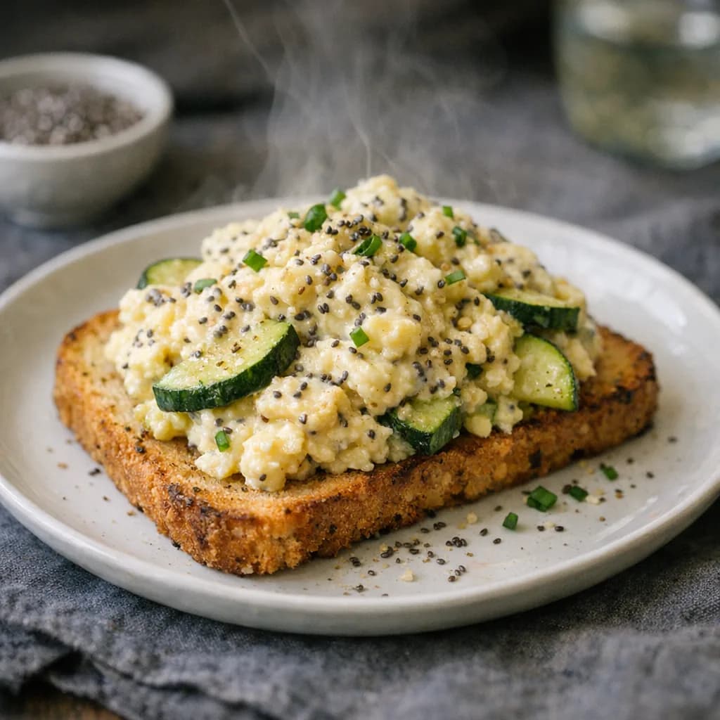 Keto Creamy Eggs and Salmon on Toast recipe
