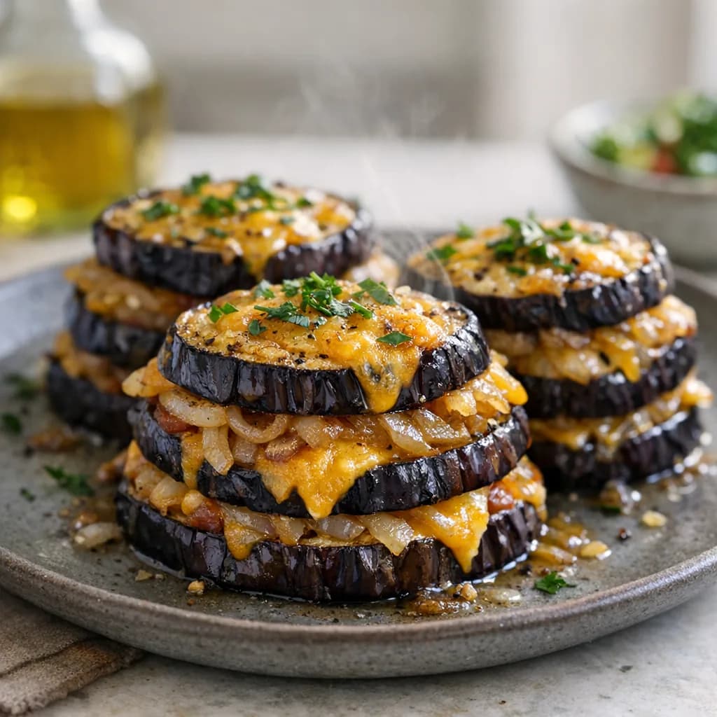 Keto Eggplant Cheddar Stacks recipe
