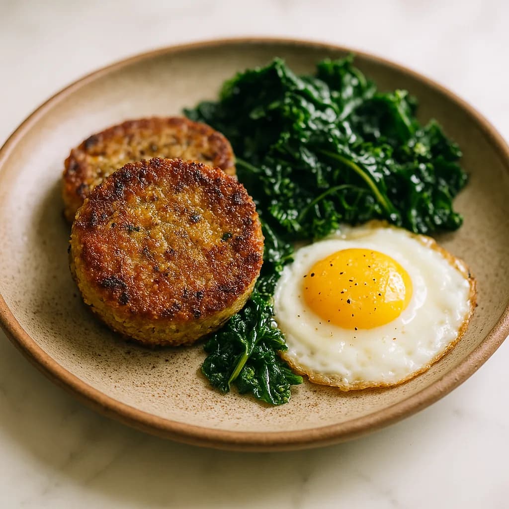 Keto Quinoa Cakes with Greens and Eggs recipe