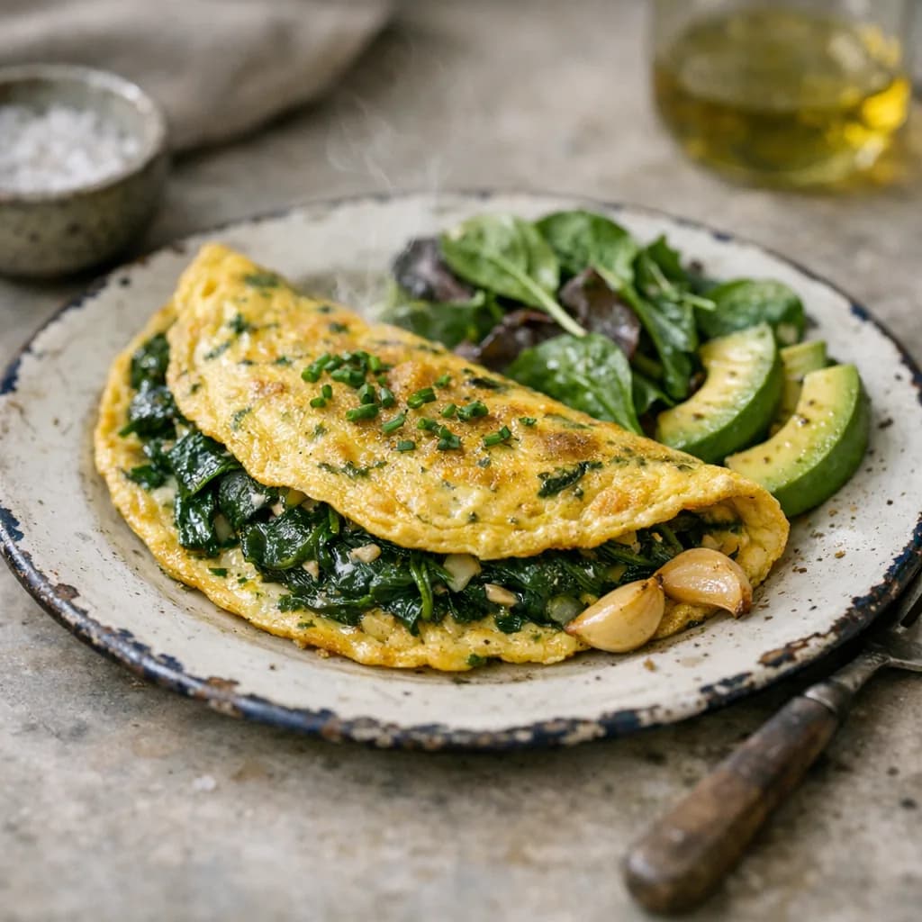Keto Spinach and Garlic Omelet recipe