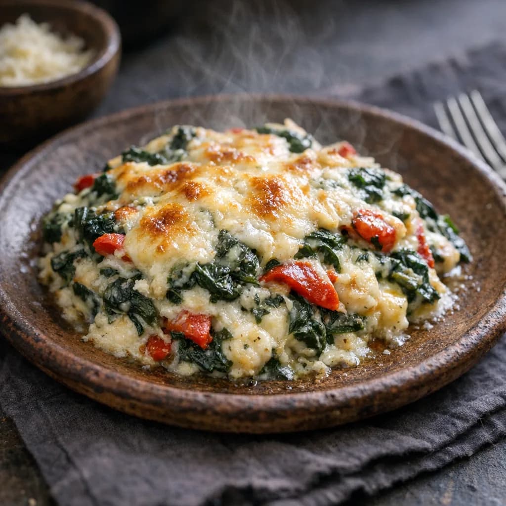 Keto Spinach and Roasted Red Pepper Bake recipe