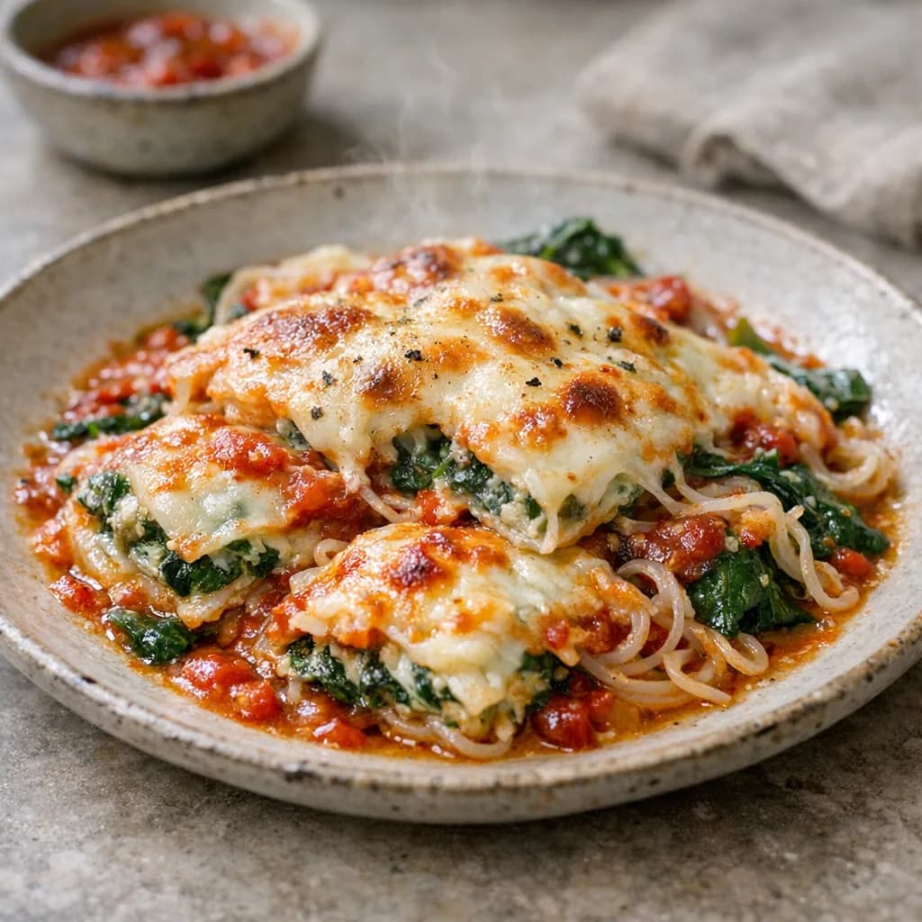 Keto Spinach Cheese Ravioli Bake recipe