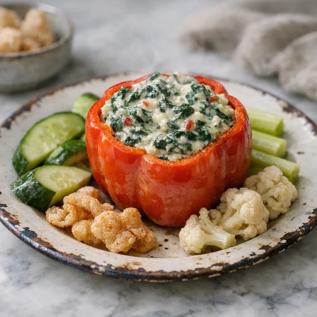 Keto Spinach Dip in Bell Pepper Bowl recipe