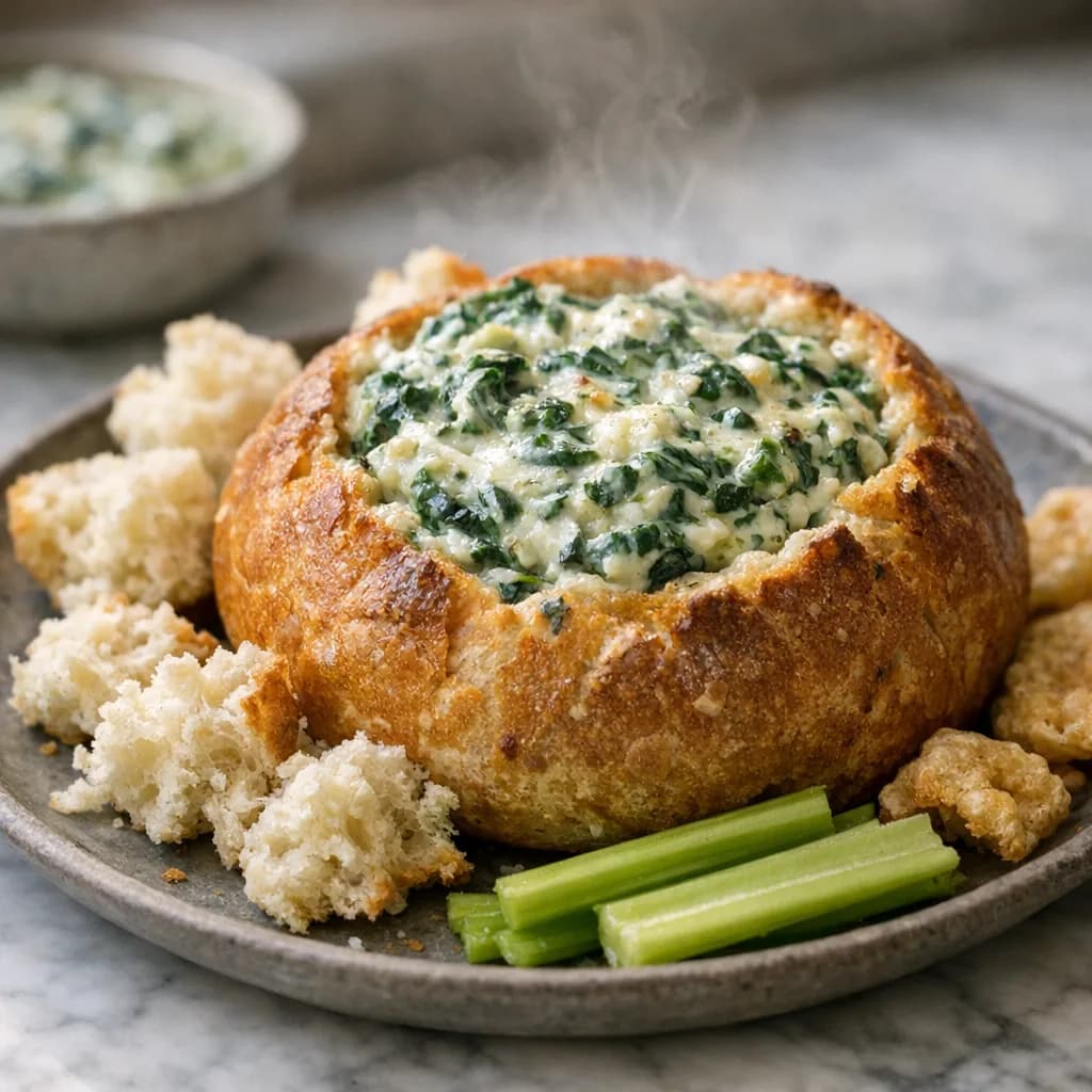 Keto Spinach Dip in Bread Bowl recipe