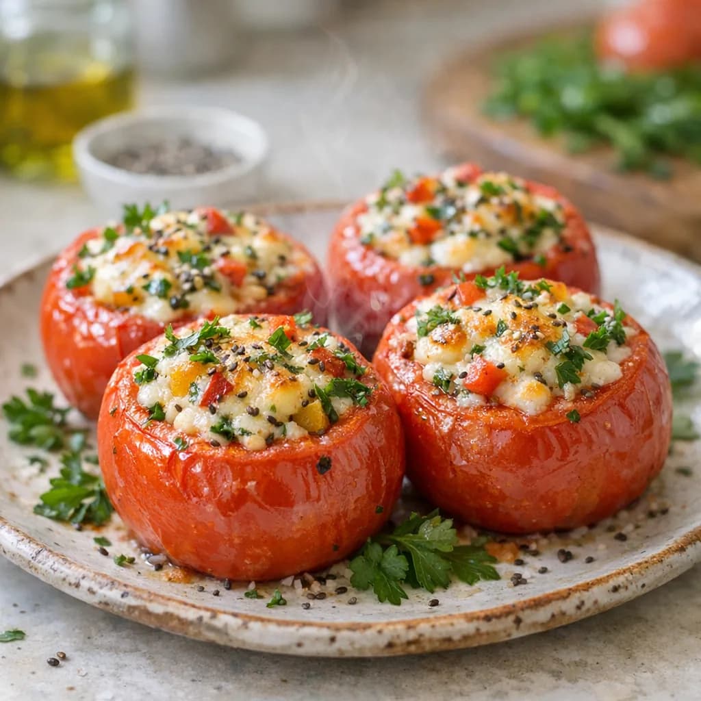 Keto Stuffed Tomatoes with Cheese and Herbs recipe
