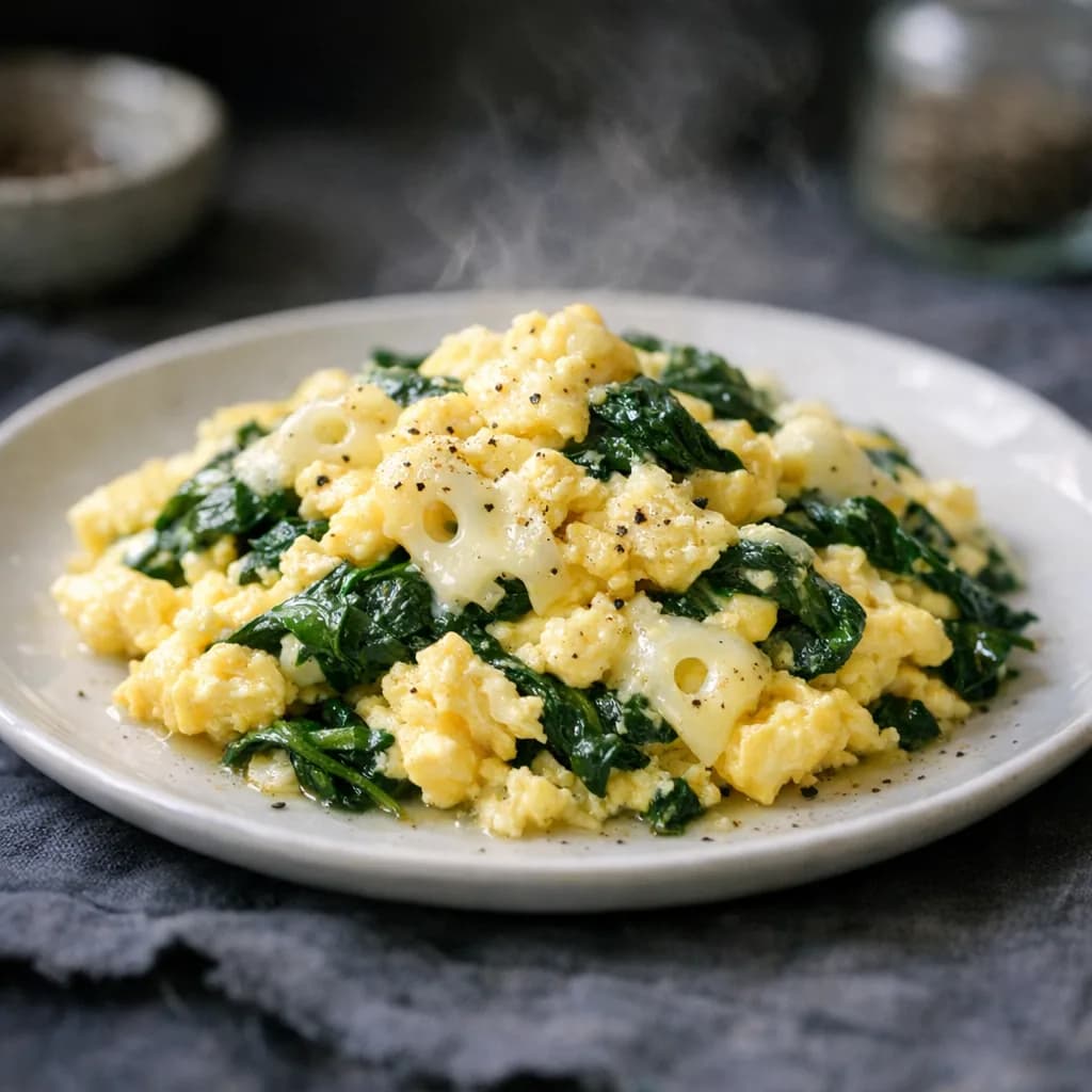 Keto Swiss Cheese and Spinach Egg Scramble recipe