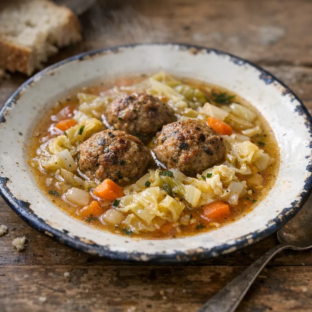 Kosher Cabbage and Vegetable Soup with Meatballs recipe