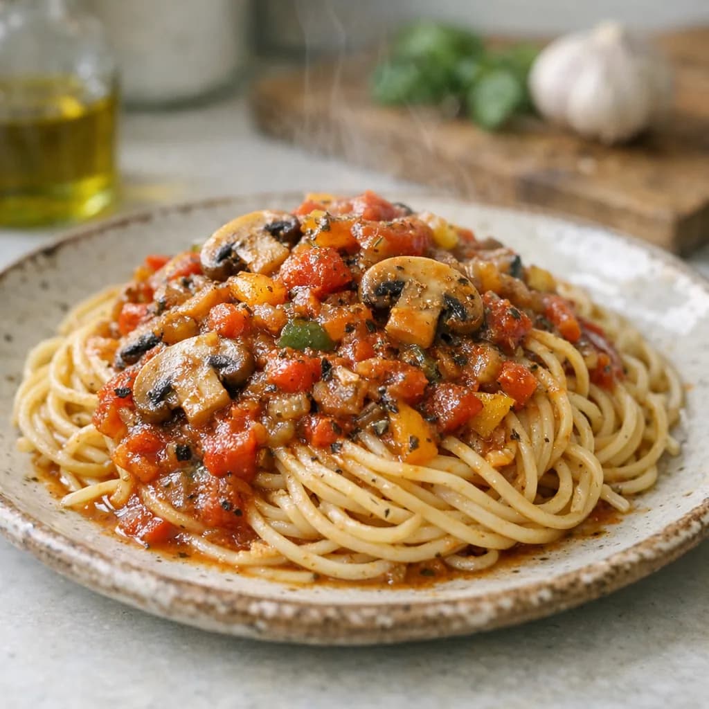 Kosher Mushroom and Bell Pepper Spaghetti Sauce recipe