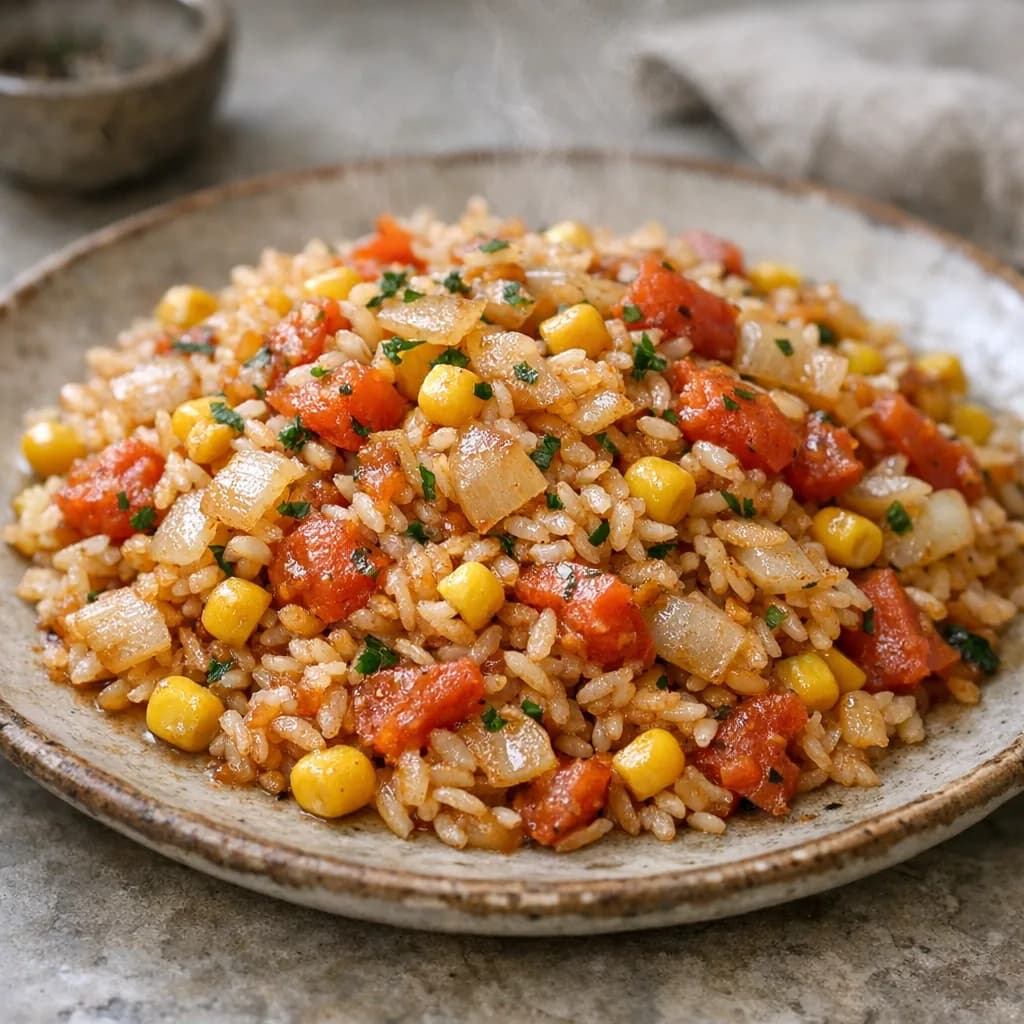 Kosher Skillet Steak with Corn and Rice recipe