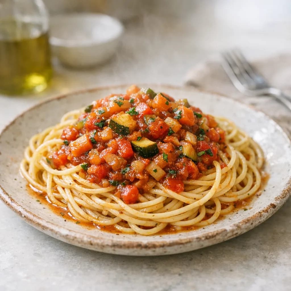 Kosher Spaghetti with Hearty Vegetable Sauce recipe