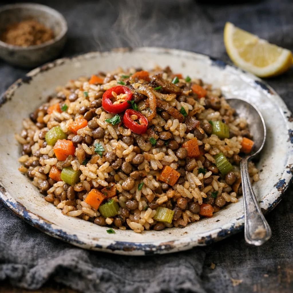 Lebanese Spiced Lentil Rice Bowl recipe