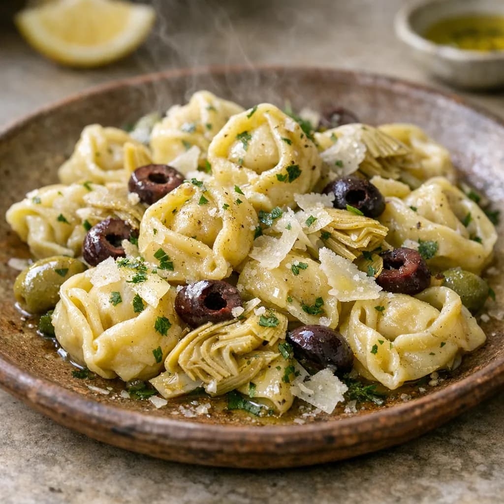 Lemon Artichoke Cappelletti with Olives and Parmesan recipe