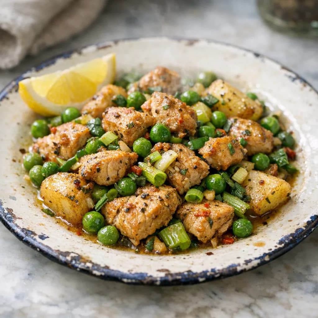 Lemon Herb Turkey with Peas and Scallions recipe