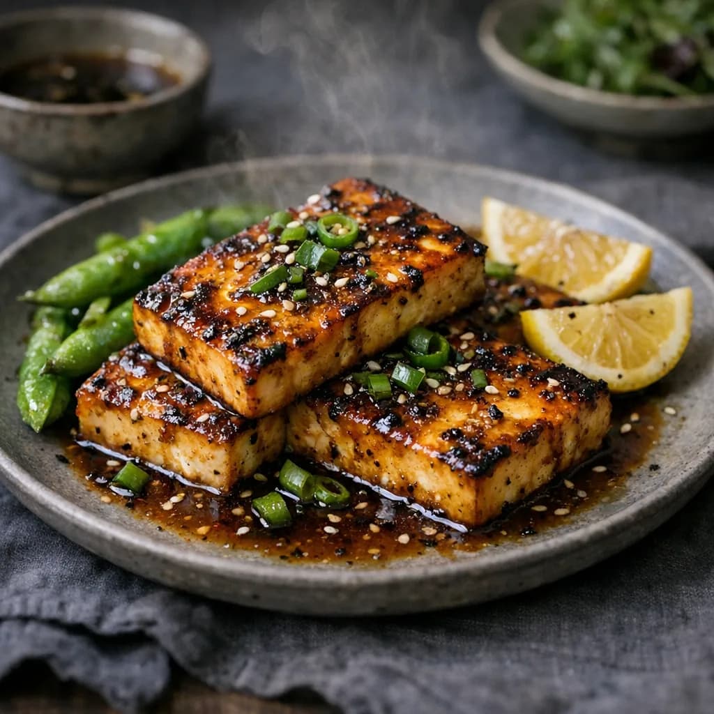Marinated Paneer Steaks with Lemon Soy Glaze recipe