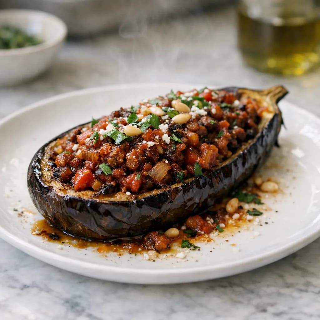 Mediterranean Beef-Stuffed Eggplant recipe