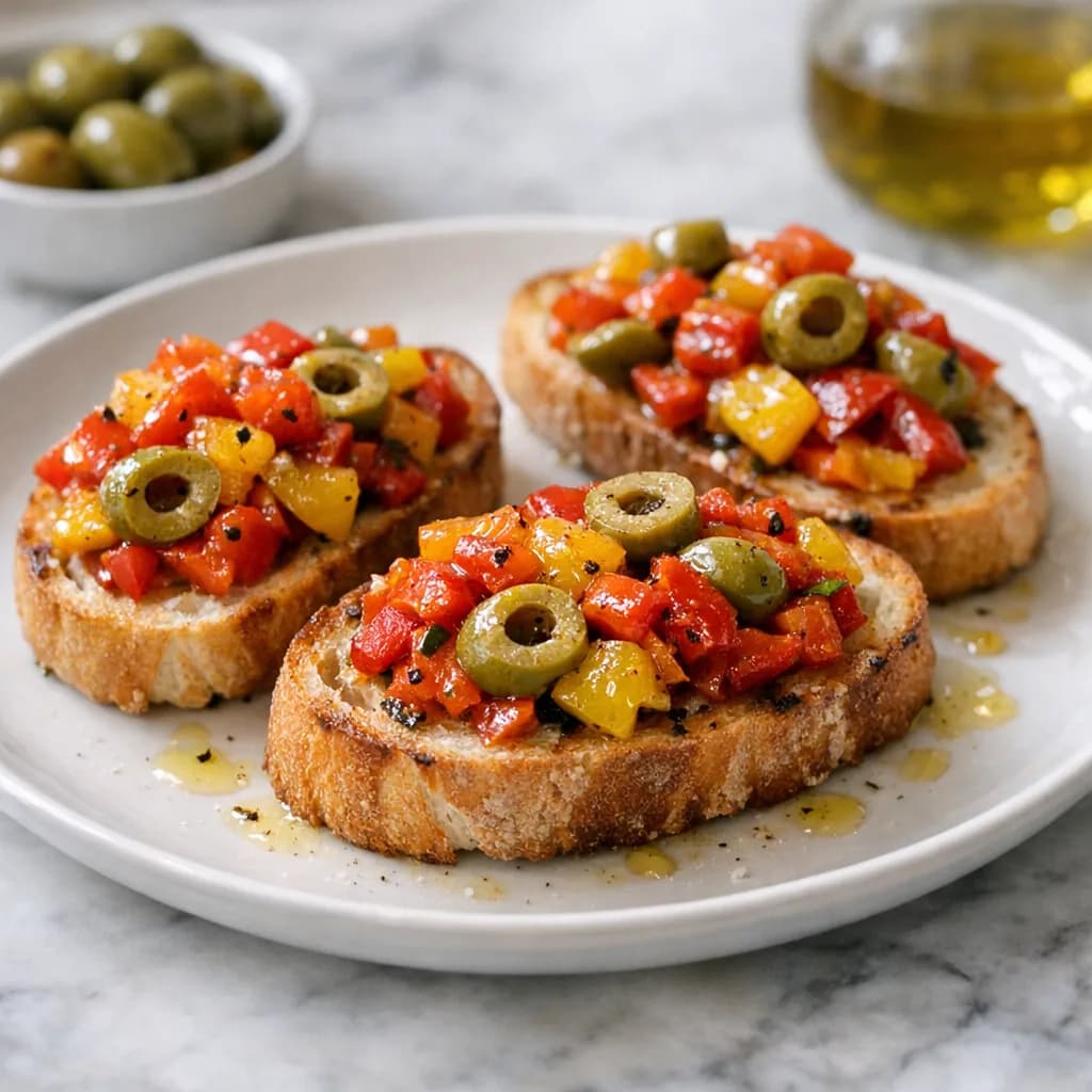 Mediterranean Bell Pepper and Olive Crostini recipe