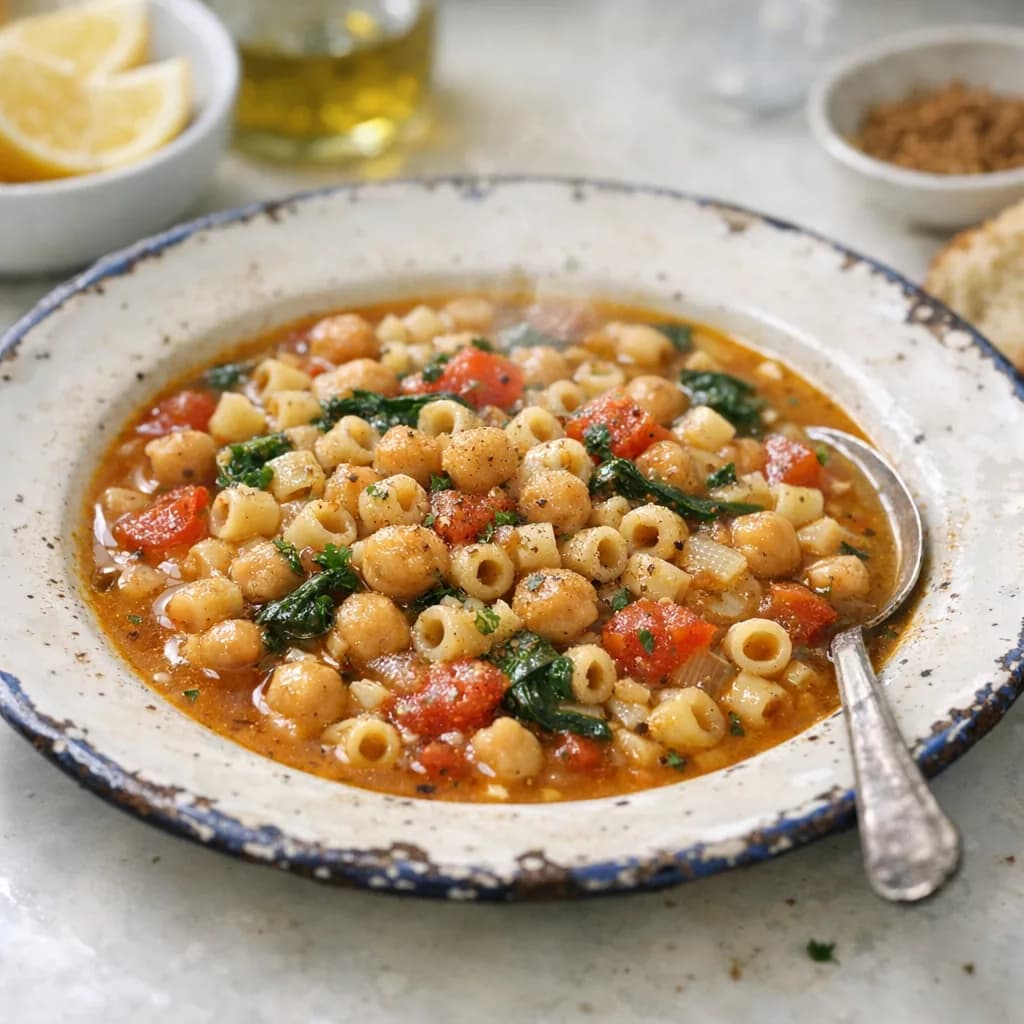 Mediterranean Chickpea and Ditalini Soup recipe