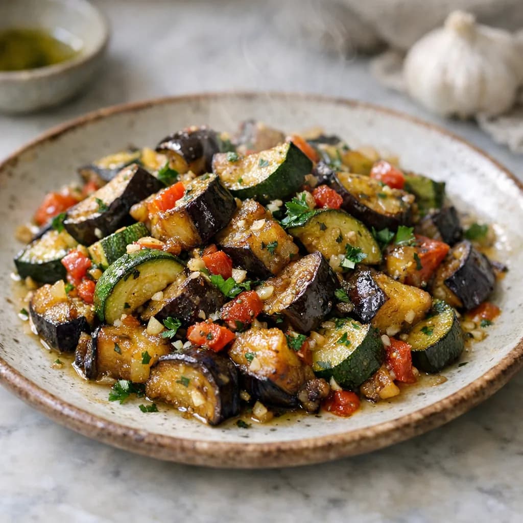 Mediterranean Eggplant and Zucchini Stir-Fry recipe