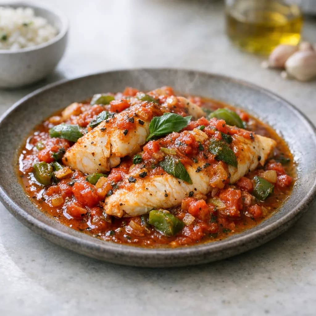Mediterranean Fish in Basil Tomato Sauce recipe