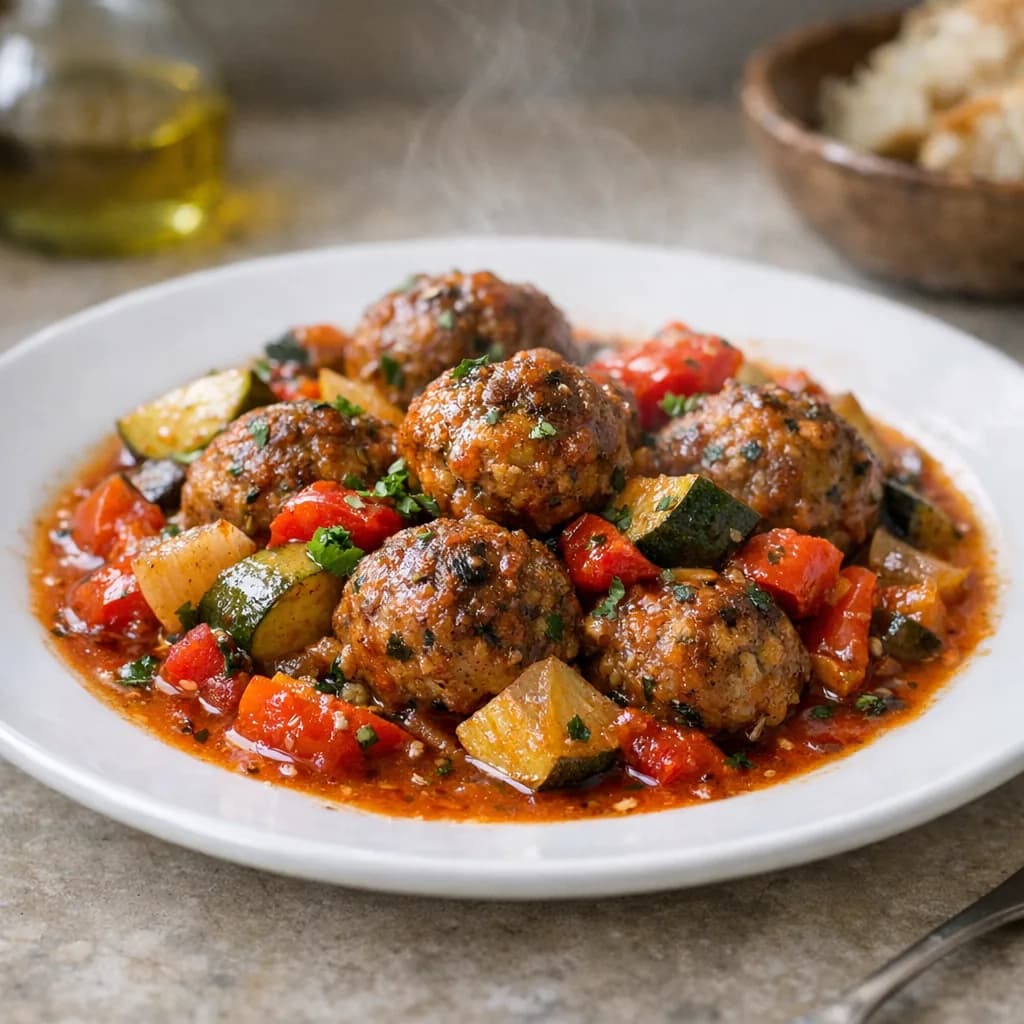 Mediterranean Meatball and Vegetable Braise recipe