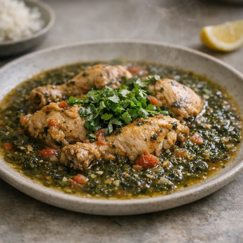 Molokhiya with Chicken and Coriander recipe