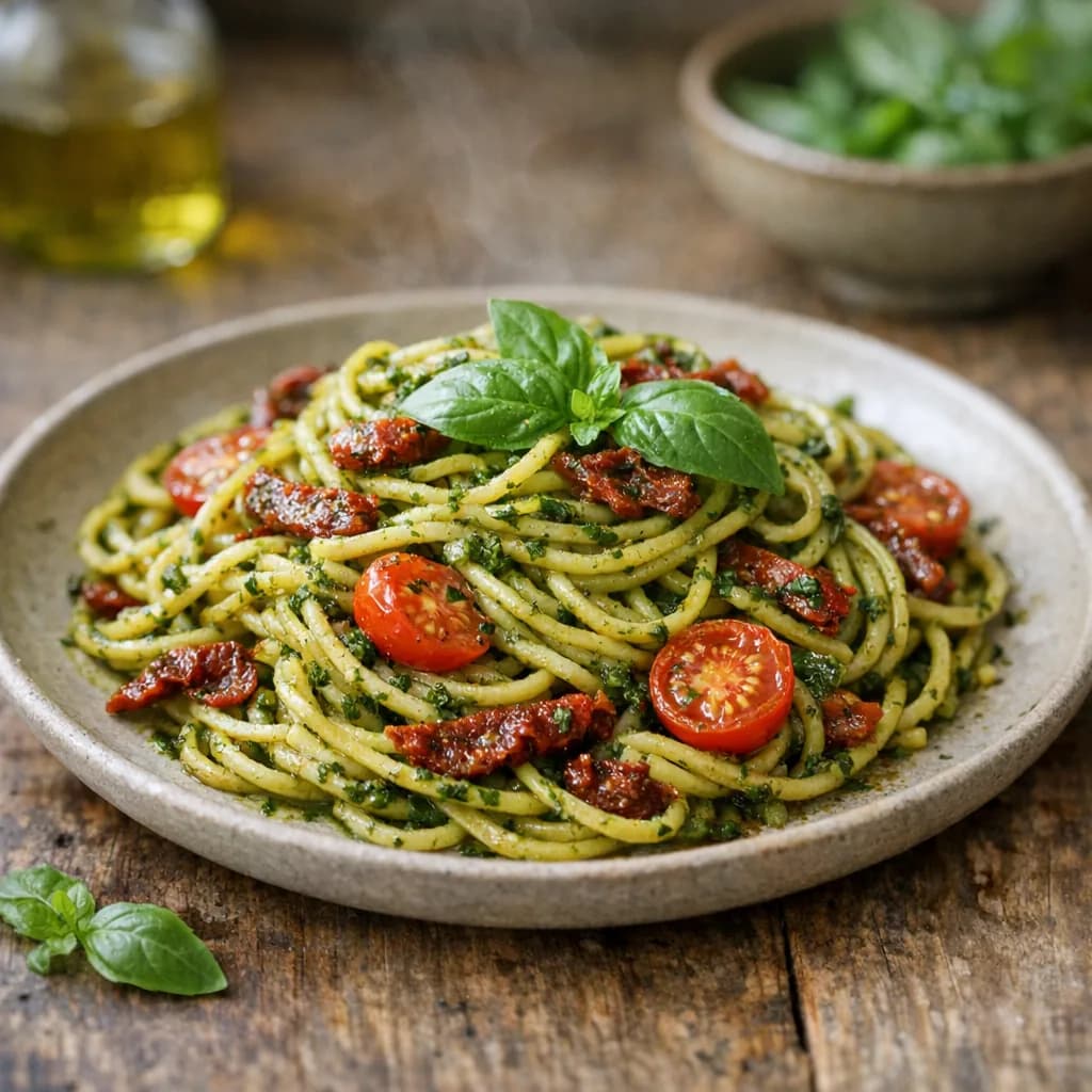 Pasta with Sun-Dried Tomatoes and Basil Sauce recipe