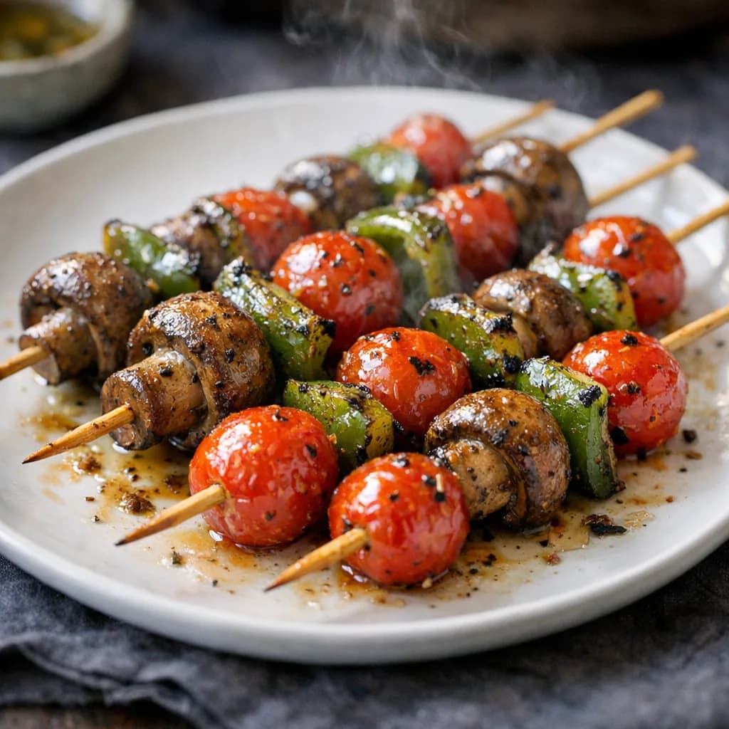 Pescatarian Marinated Vegetable and Mushroom Skewers recipe