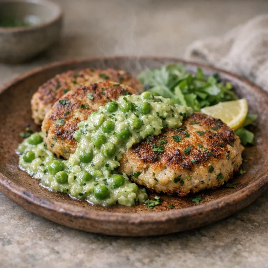 Pescatarian Tuna Patties with Creamy Pea Sauce recipe