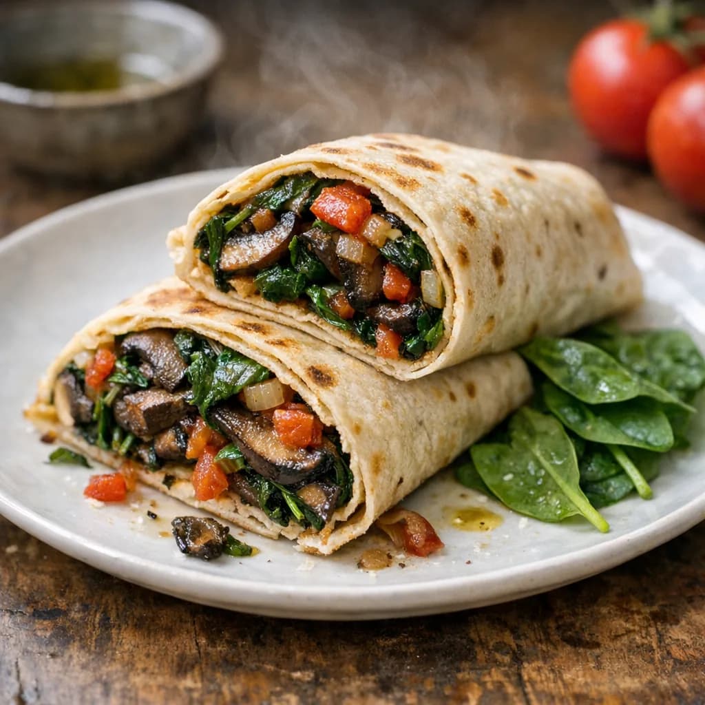 Portabella Mushroom and Spinach Dinner Wraps recipe