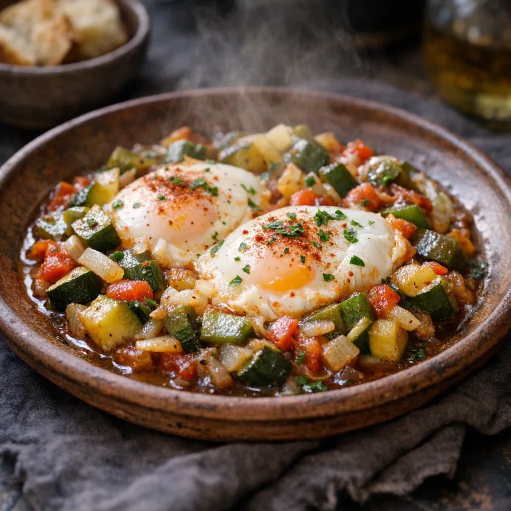 Provencale-Style Poached Eggs with Vegetables recipe