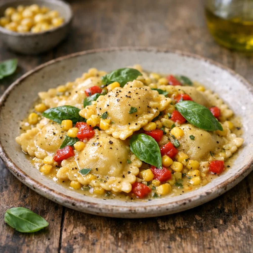 Ravioli with Basil Corn Sauce recipe