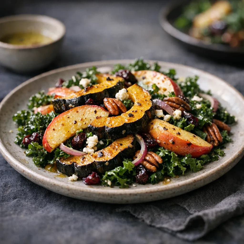 Roasted Apple and Acorn Squash Salad with Lemon Dijon Dressing recipe