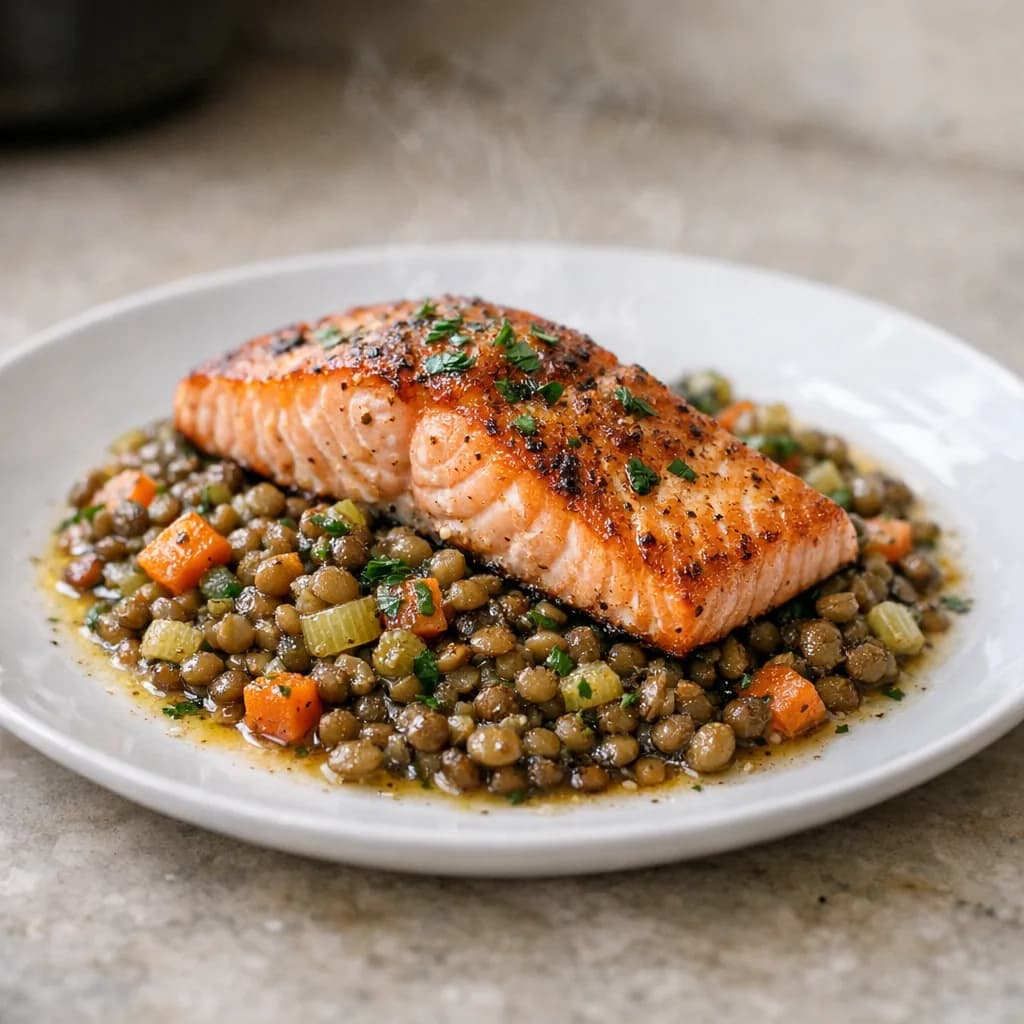 Salmon with Herbed Lentils recipe