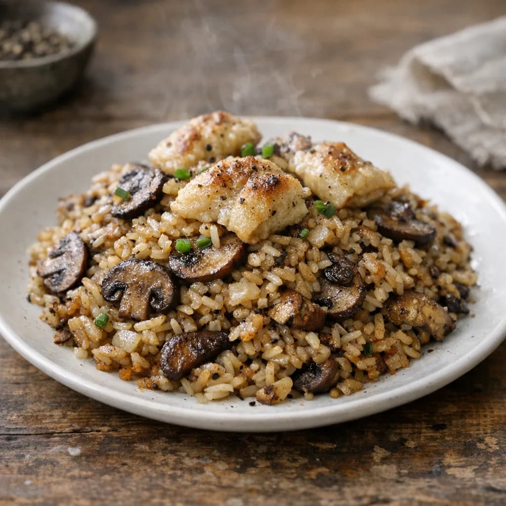 Savory Baked Mushroom Rice recipe