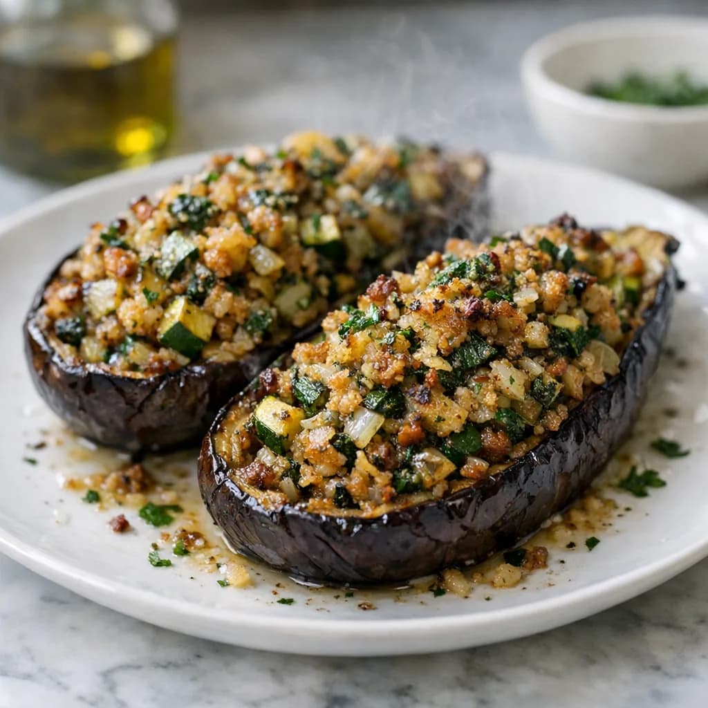 Savory Baked Eggplant with Herb Stuffing recipe