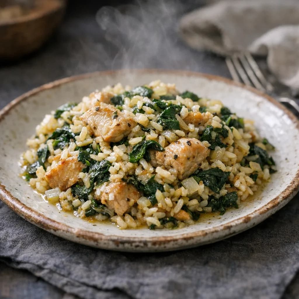 Savory Chicken and Spinach Rice Bake recipe