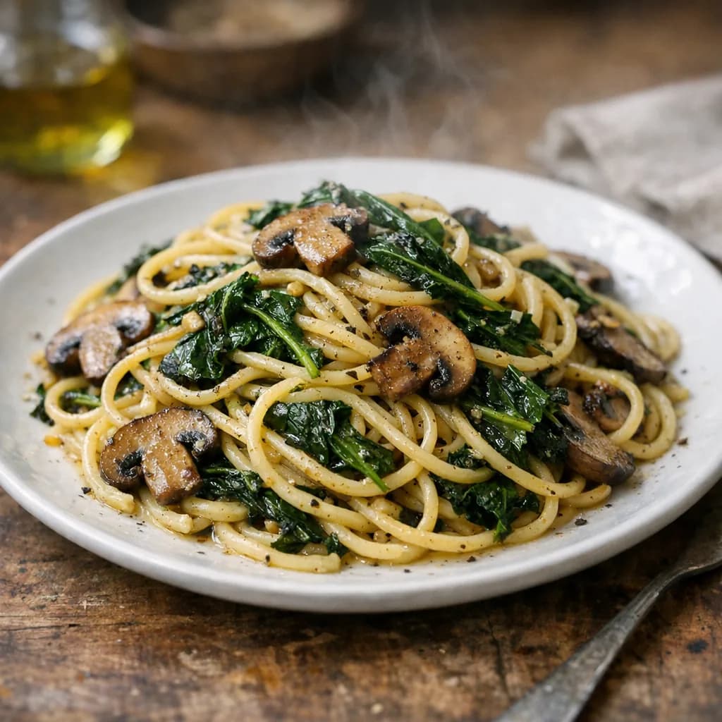 Savory Dandelion and Mushroom Pasta recipe