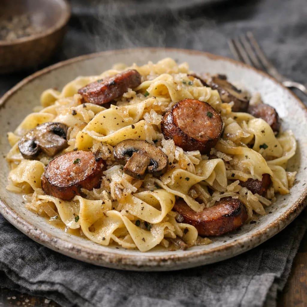 Savory Kielbasa and Sauerkraut Noodles recipe