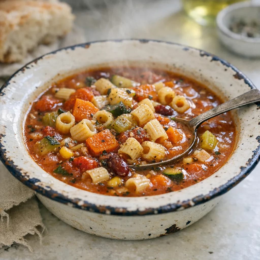 Savory Kosher Beef and Vegetable Pasta Soup recipe