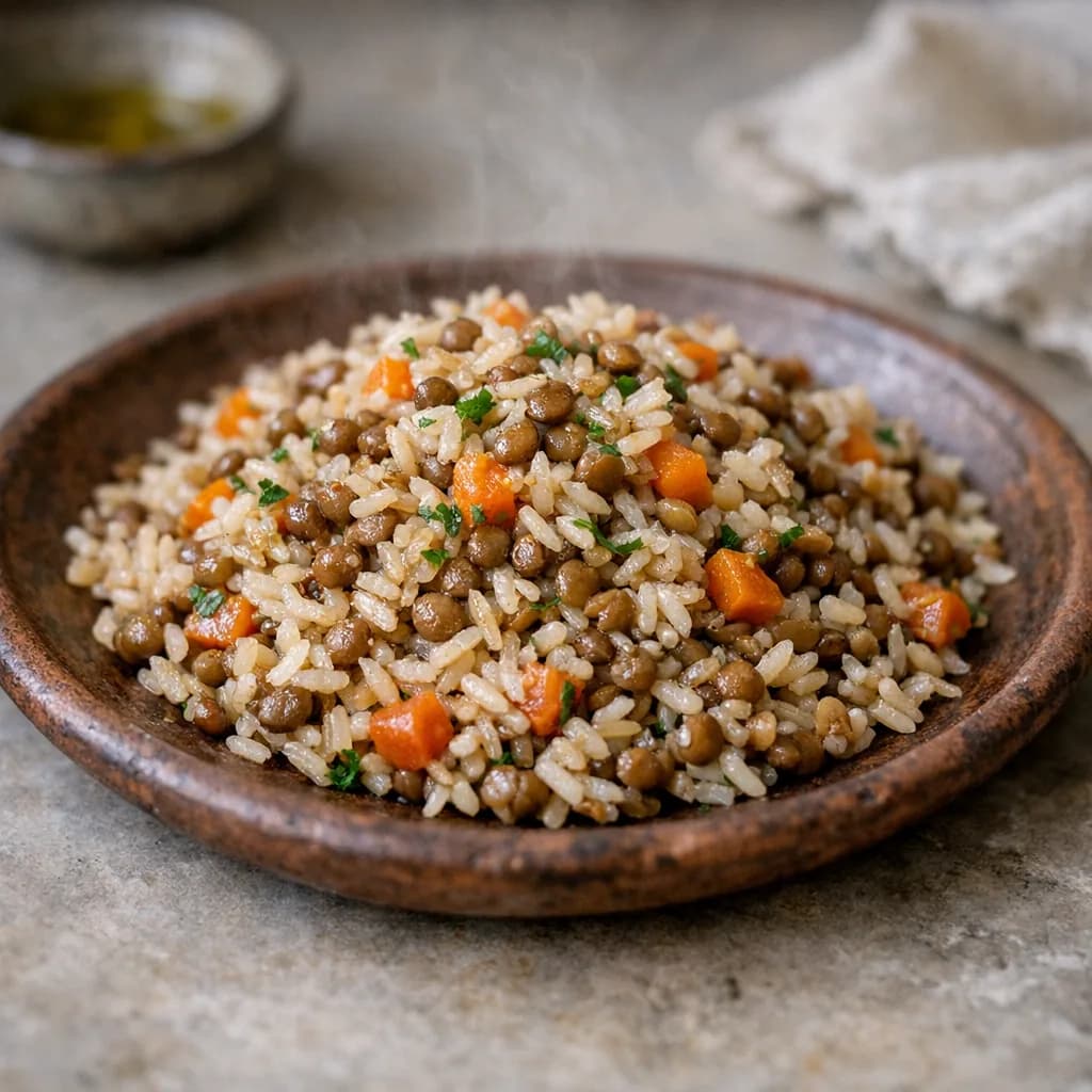 Savory Lentil and Rice Pilaf recipe