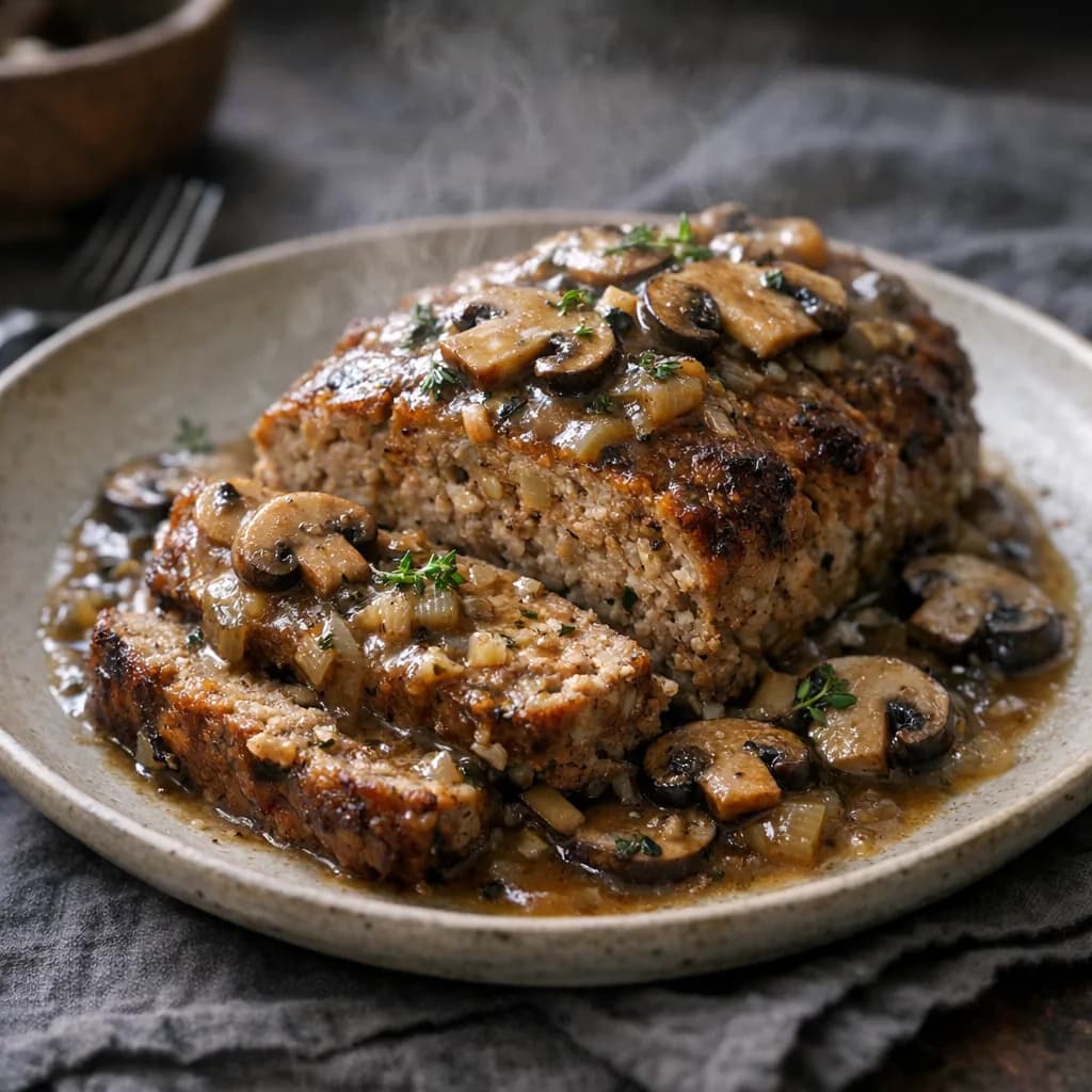 Savory Meat Loaf with Mushroom Gravy recipe