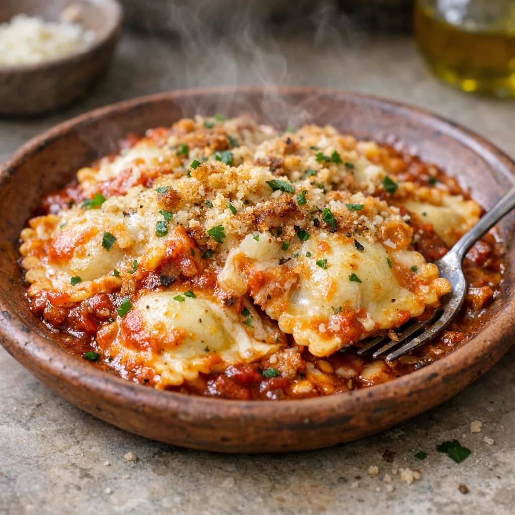 Savory Meatball Ravioli Bake recipe