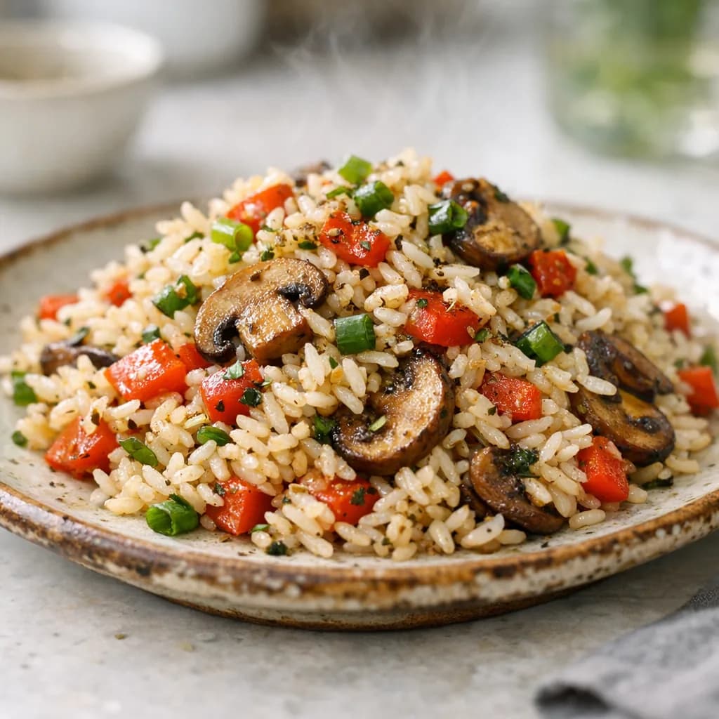 Savory Mushroom and Bell Pepper Rice recipe