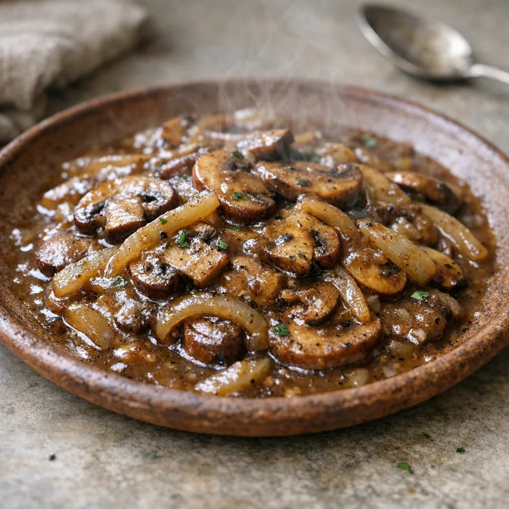Savory Mushroom Gravy Seared Steaks recipe