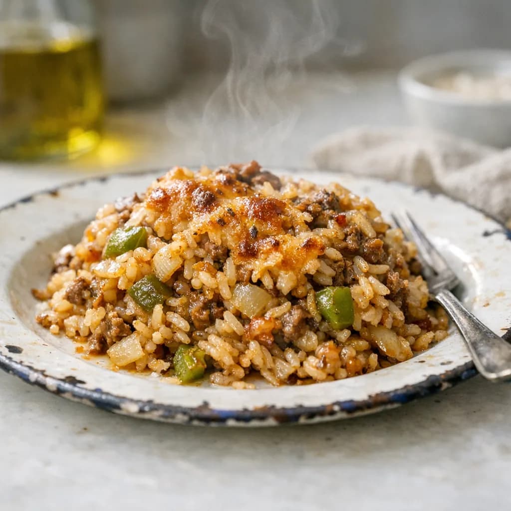 Savory Rice and Beef Bake recipe